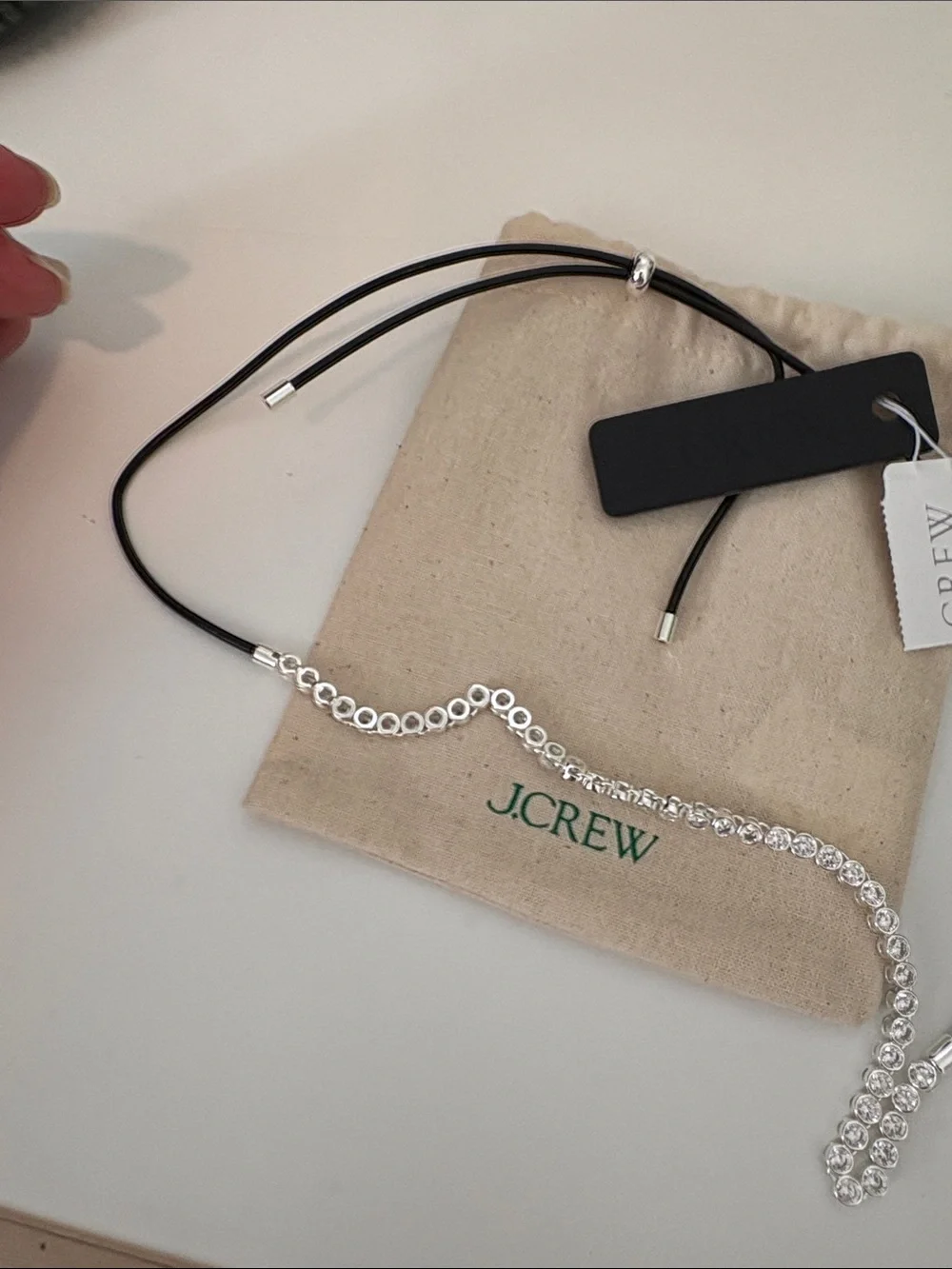 NWT J. Crew Women's Crystal-Accented Black Cord Choker - Black